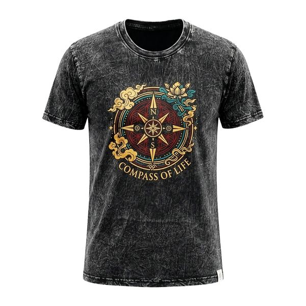 Nomad Sari Stonewash Bavlněné Tričko - Kompas Života - Antracitová - S