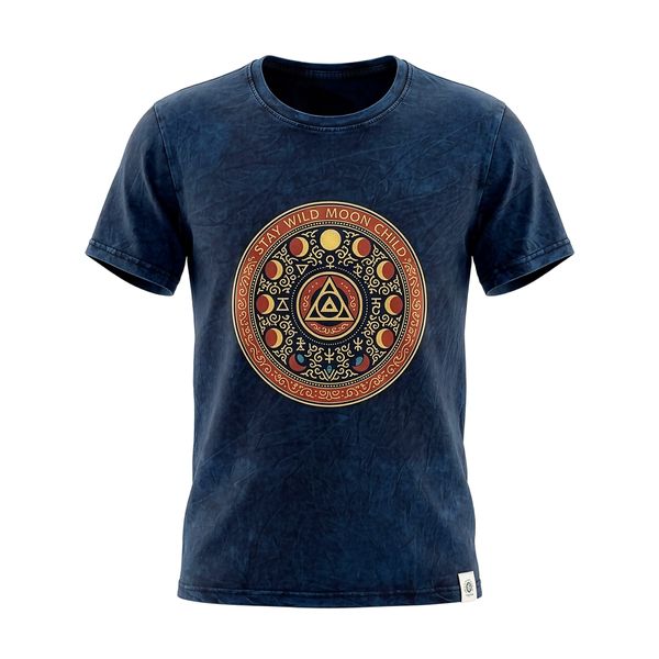 Nomad Sari Stonewash Bavlněné Tričko - Stay Wild Moon Child - Modrá - S