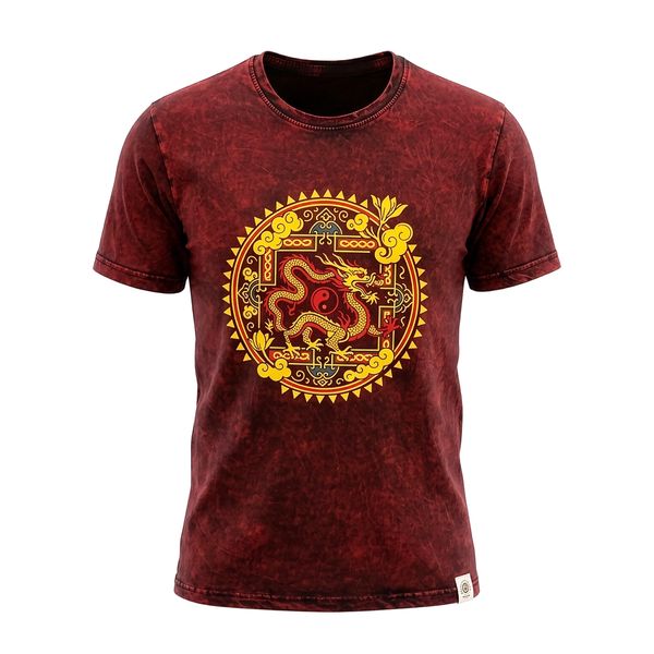 Nomad Sari Stonewashed Bavlněné Tričko - Dračí Mandala - Bordó - Malé