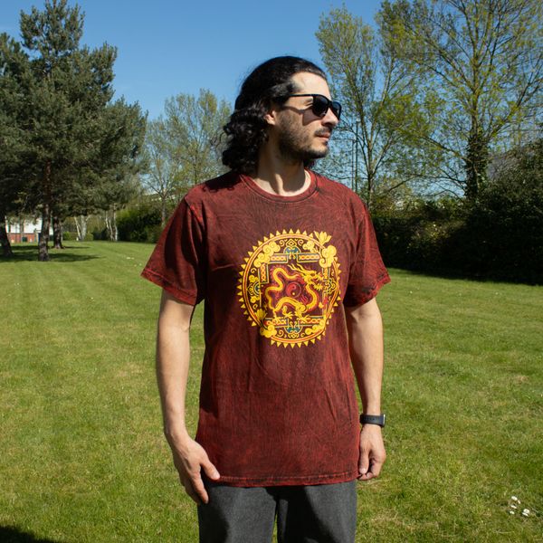 Nomad Sari Stonewashed Bavlněné Tričko - Dračí Mandala - Bordó - Malé