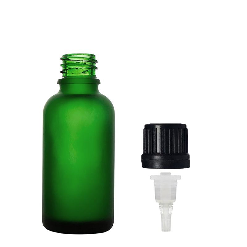 30 ml Matně zelená skleněná lahvička s kapátkovým uzávěrem