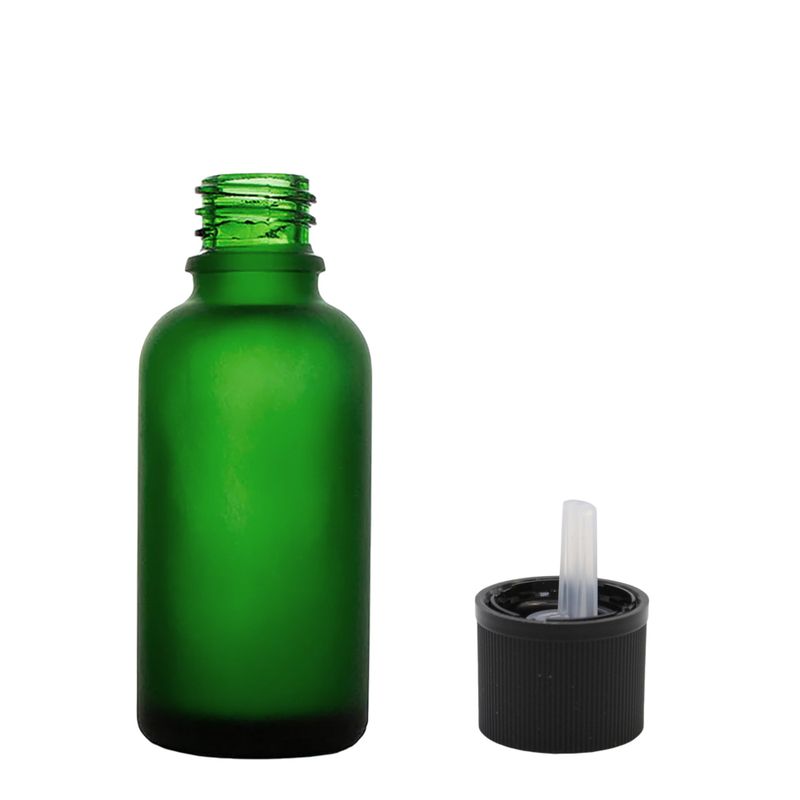 30 ml matně zelená skleněná lahvička s kapátkem a uzávěrem odolným proti dětem