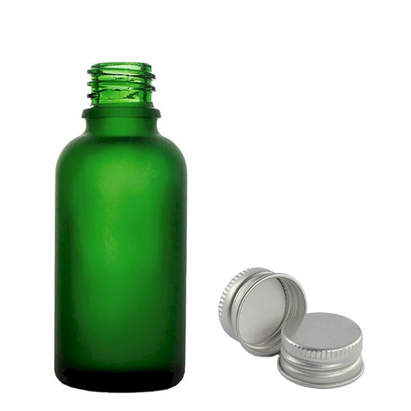 50ml matně zelená skleněná kapátková lahvička s hliníkovým víčkem