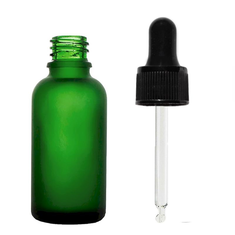 50 ml matně zelená skleněná lahvička s kapátkem a černou pipetou