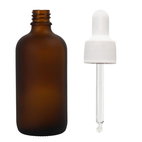 100 ml matně jantarové skleněné kapací lahvičky s bílou pipetou