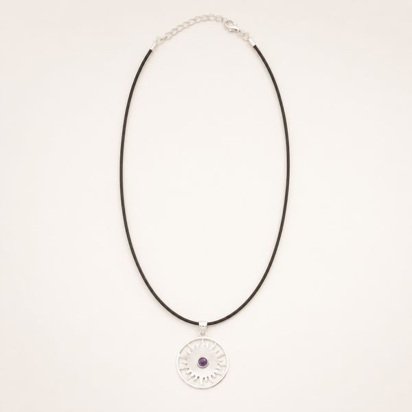 Indické duchovní přívěsky - postříbřený (45 cm šňůra) - Sun Worship Amethyst