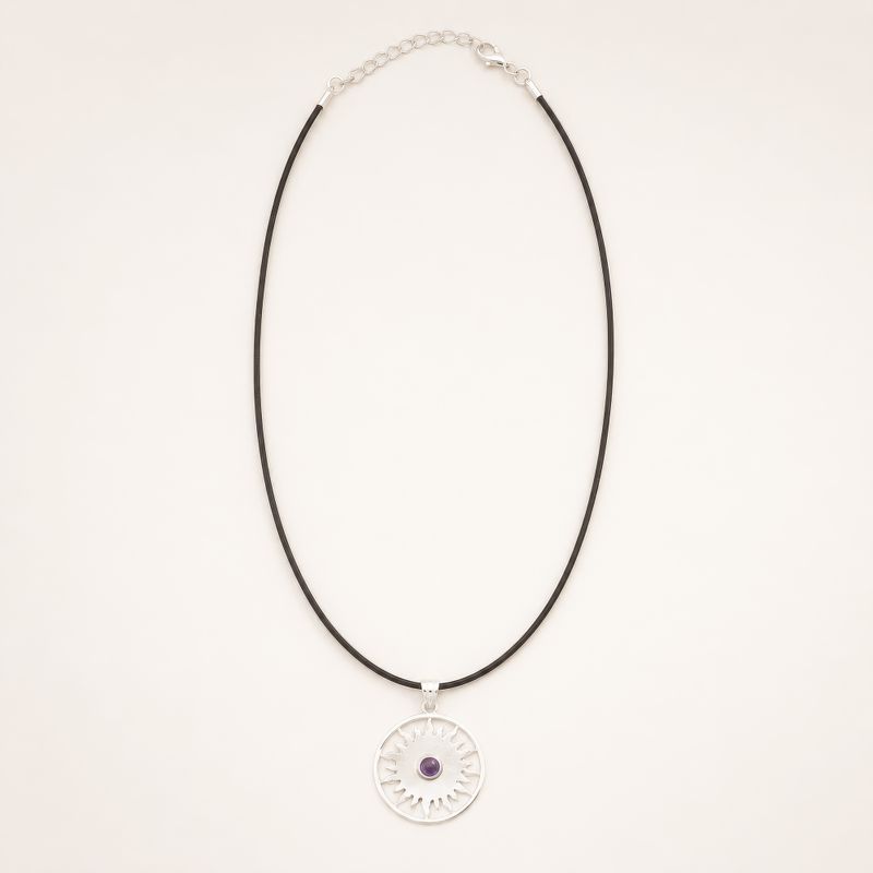 Indické duchovní přívěsky - postříbřený (45 cm šňůra) - Sun Worship Amethyst