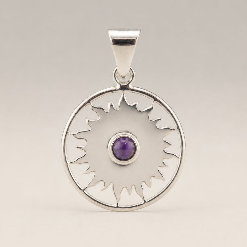 Indické duchovní přívěsky - postříbřený (45 cm šňůra) - Sun Worship Amethyst