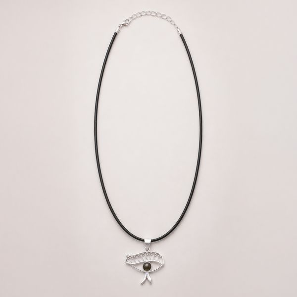 Indické modlitební přívěsky - postříbřený (45 cm šňůra) - Cleopatra Eye - iolit