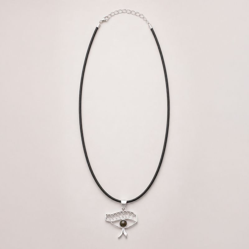 Indické modlitební přívěsky - postříbřený (45 cm šňůra) - Cleopatra Eye - iolit