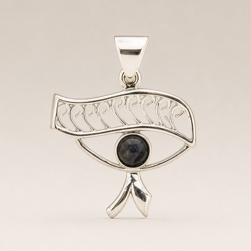 Indické modlitební přívěsky - postříbřený (45 cm šňůra) - Cleopatra Eye - iolit