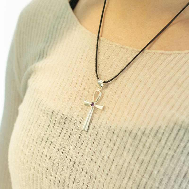 Indické duchovní přívěsky - stříbrně pokovené (45 cm šňůra) - Ankh symbol věčného života