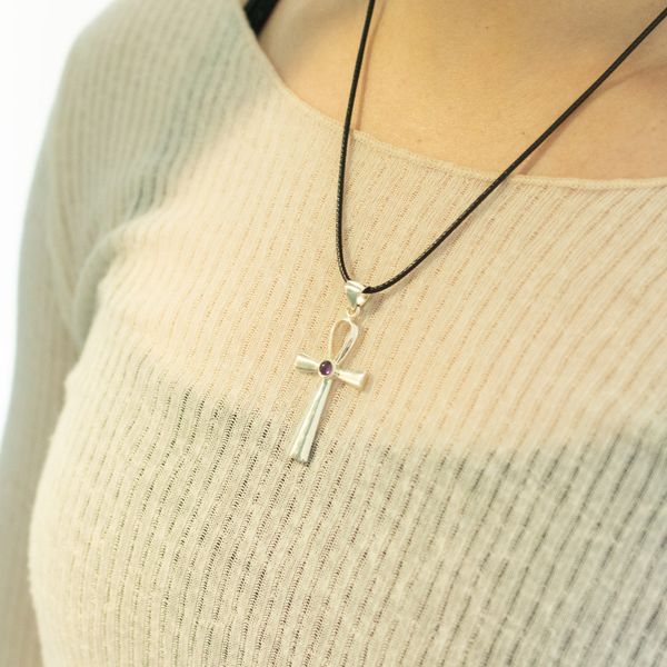 Indické duchovní přívěsky - stříbrně pokovené (45 cm šňůra) - Ankh symbol věčného života