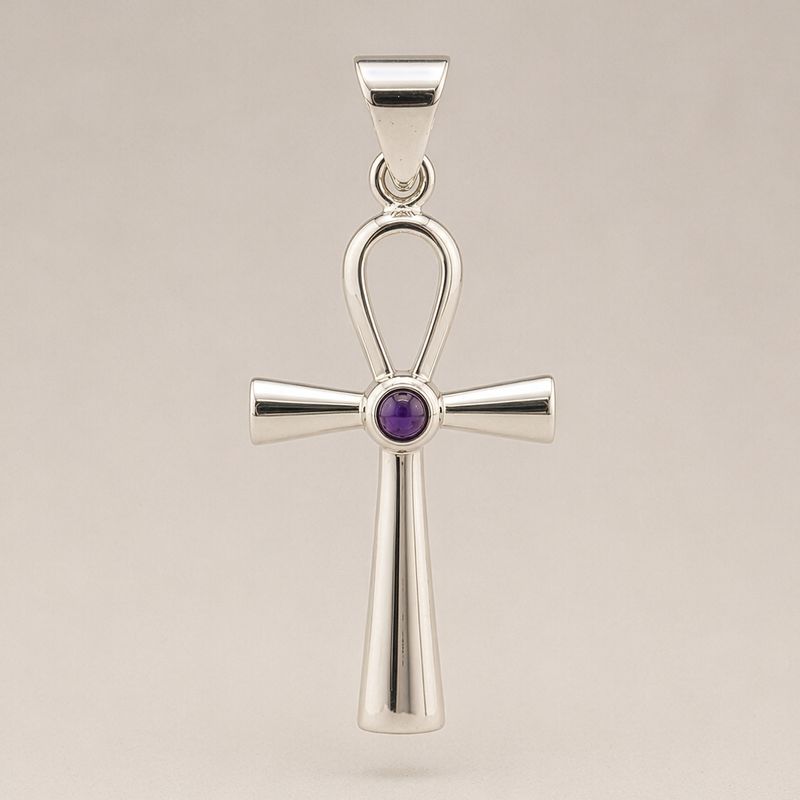 Indické duchovní přívěsky - stříbrně pokovené (45 cm šňůra) - Ankh symbol věčného života