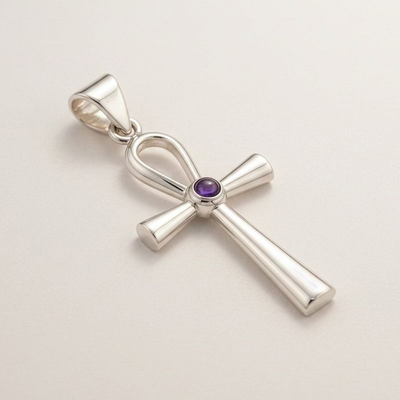 Indické duchovní přívěsky - stříbrně pokovené (45 cm šňůra) - Ankh symbol věčného života