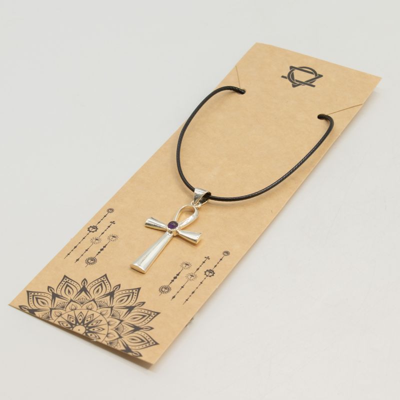 Indické duchovní přívěsky - stříbrně pokovené (45 cm šňůra) - Ankh symbol věčného života