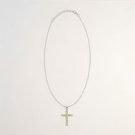 Indické modlitební přívěsky - postříbřené (řetízek 45 cm) - peridotový kříž
