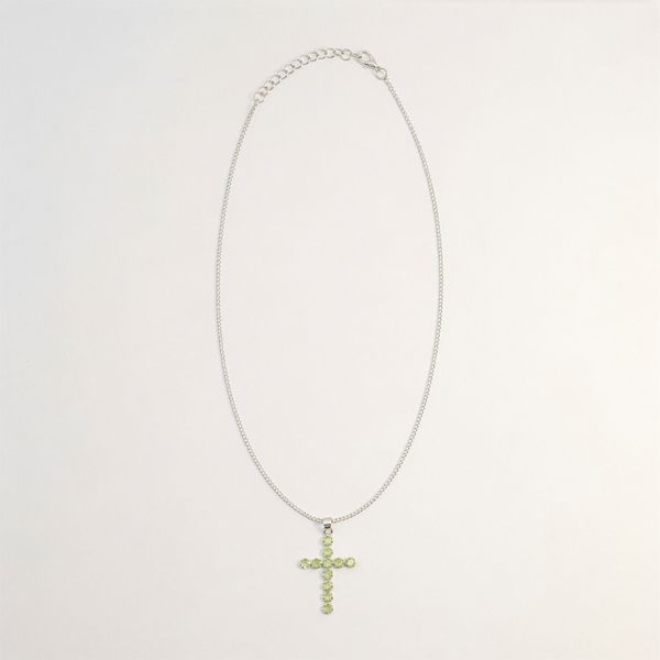 Indické modlitební přívěsky - postříbřené (řetízek 45 cm) - peridotový kříž