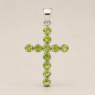 Indické modlitební přívěsky - postříbřené (řetízek 45 cm) - peridotový kříž