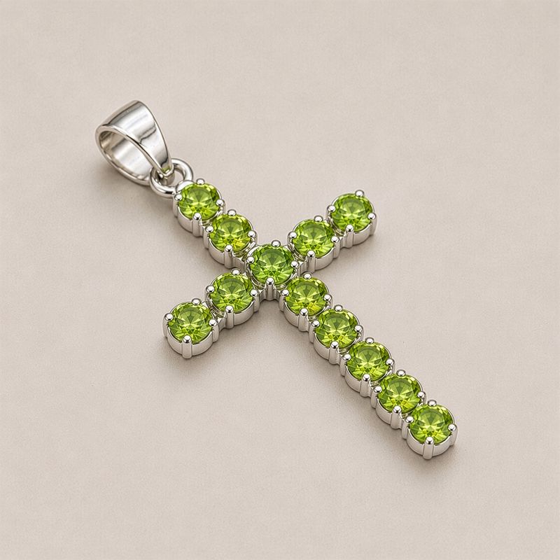 Indické modlitební přívěsky - postříbřené (řetízek 45 cm) - peridotový kříž