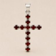 Indické modlitební přívěsky - postříbřený (řetízek 45 cm) - granátový kříž