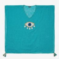 Nomad Sari On the Med Collection - Kaftan - tyrkysový s velkým zlatým a bílým okem