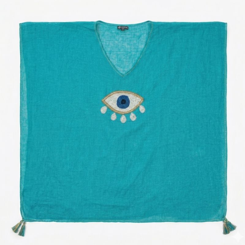 Nomad Sari On the Med Collection - Kaftan - tyrkysový s velkým zlatým a bílým okem