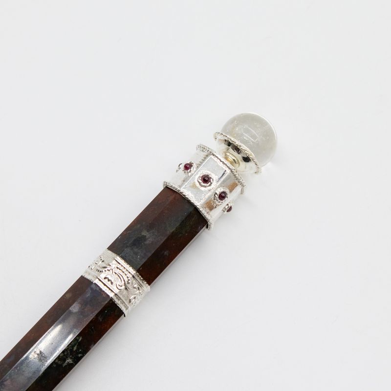 Hůlka Bloodroot Soverign - Extra dlouhá Fancy jaspis magická - Vršek krystalové koule - 26 cm