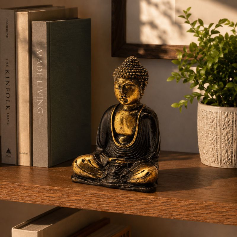 Buddha - černá a zlatá - střední