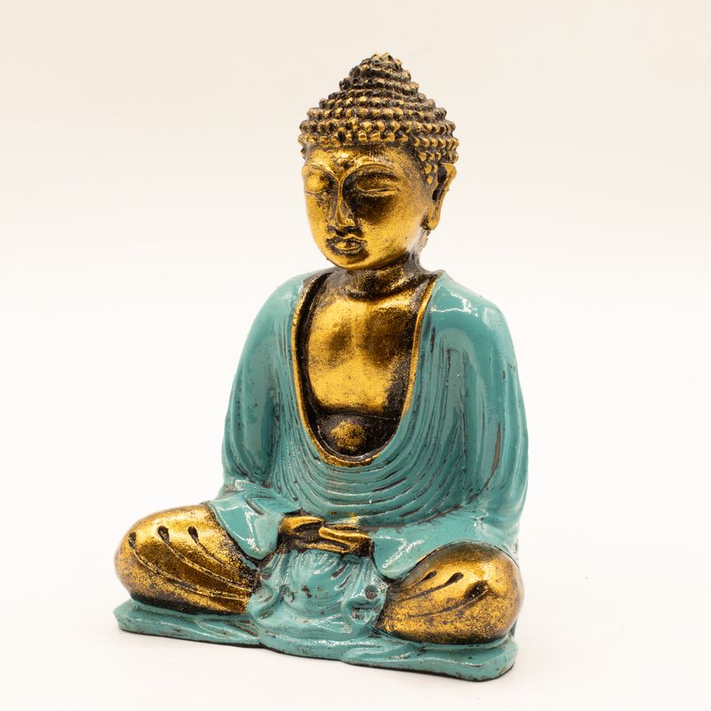 tyrkysově zelený a zlatý Buddha - Střední