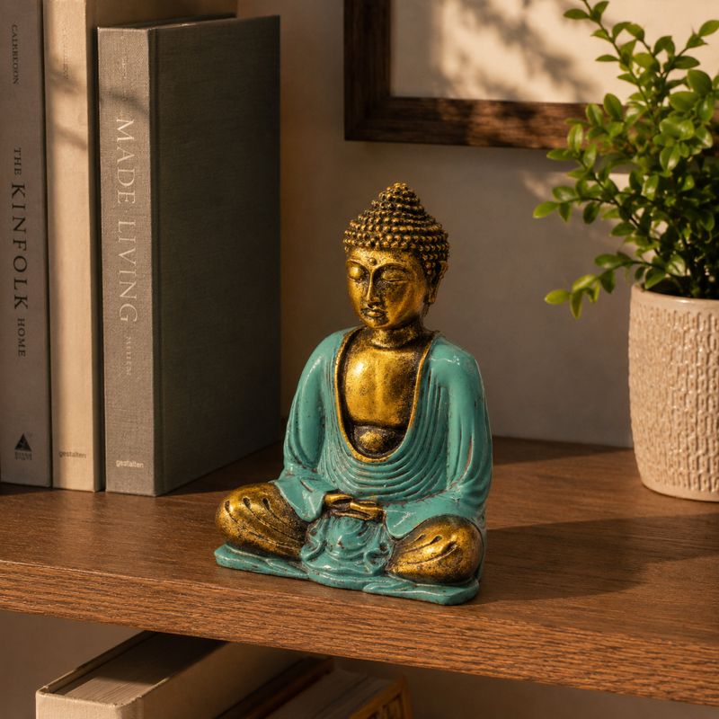 tyrkysově zelený a zlatý Buddha - Střední