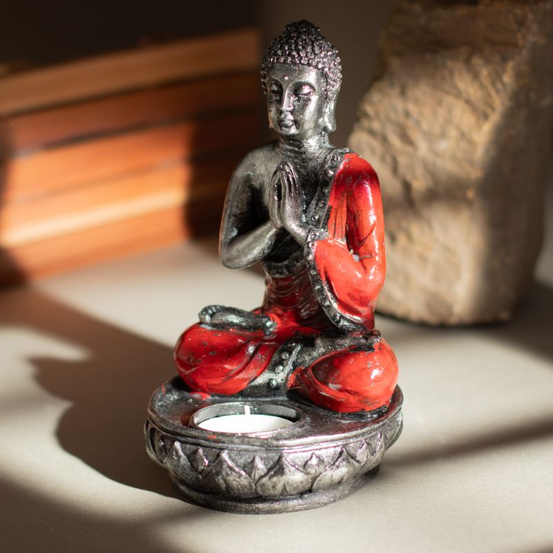 Buddha svícen - červený - střední