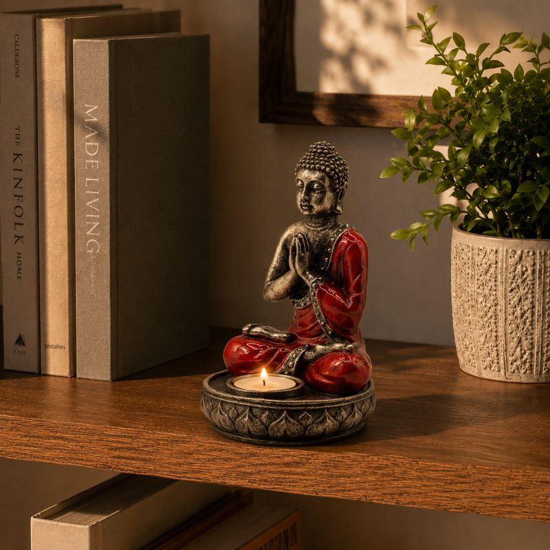 Buddha svícen - červený - střední