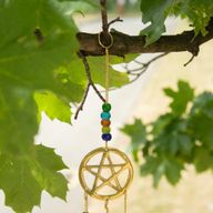 Indické zvonky - mosazný Tri-Pentagram - 7 zvonů - 9,5×32 cm