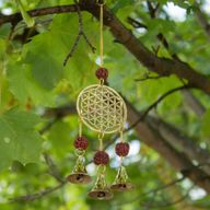 Indické zvonky - mosazný Květ života s korálkami Rudraksha - 3 zvonky - 6 × 27 cm