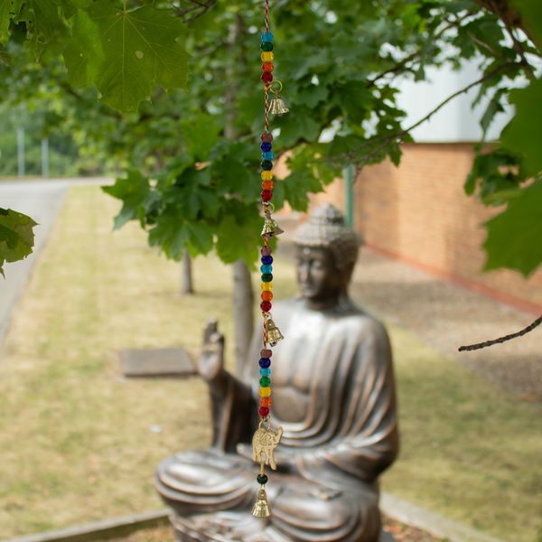 Indické Zvonkohry - Mosazní Slon s Chakra Korálky - 53cm