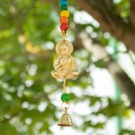 Indické zvonky - mosazný Buddha se šňůrkou korálků čakry - 53 cm
