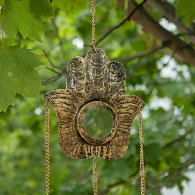 Indické zvonky - Hamsa malé zrcadlo, 3 zvony - 14x55 cm