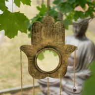 Indické zvonky - Hamsa, velké zrcadlo, 5 zvonů - 19x65 cm