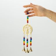 Indické zvonky - mosazný strom života s korálkami čakry - 3 zvony - 6,5×31 cm