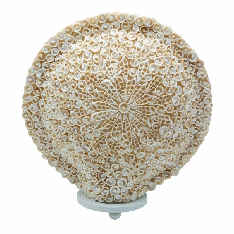 Boho lampa ze mořské mušle - řezaná umělecká mušle, velká kulatá - 30 cm