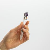 Nebeská prismová hůl - ametystová pohyblivá krystalová koule - křemenný dřík - 12 cm