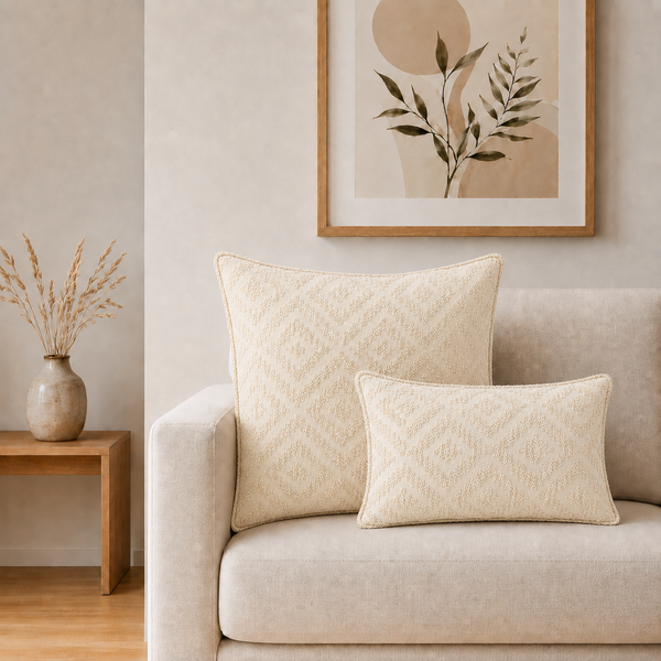 Klasický povlak na polštář - neutrální geometrický krémový vzor - 30x50 cm - Styl dřeva