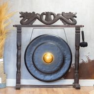 Velký gong v hnědém starožitném stojanu - 80 cm - černý