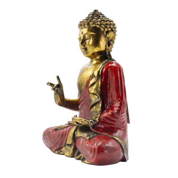 Červeno-Zlatý Buddha - Extra Velký 30 cm - Abhaja Mudra (Beze Strachu) - Dekorativní Středobod