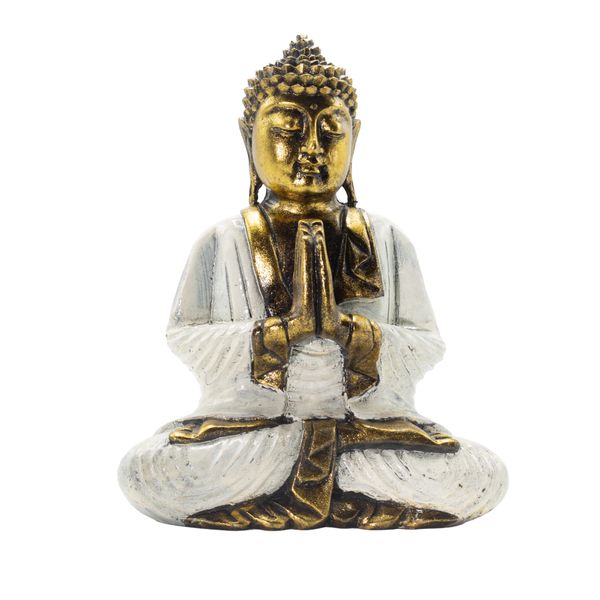 Bílo-Zlatý Buddha - Extra Velký 30 cm - Namaste (Vítejte) - Dekorativní Středobod