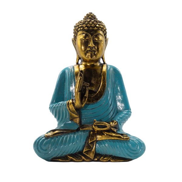 Tyrkysovo-Zlatý Buddha - Extra Velký 40 cm - Vitarka Mudra (Moudrost) - Dekorativní Středobod