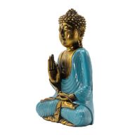 Buddha v tyrkysově modré a zlaté barvě - Extra velký 40 cm - vitarka mudra (Moudrost)