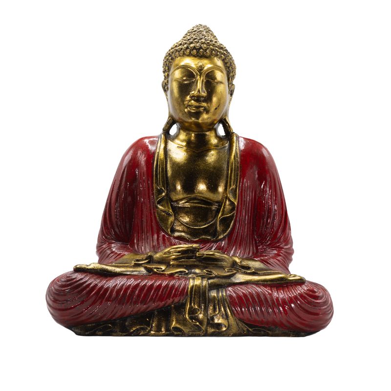 Červený a zlatý Buddha - Extra velký 40 cm - Duyana Mudra (Meditace)