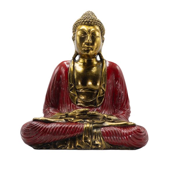 Červeno-Zlatý Buddha - Extra Velký 40 cm - Dhjána Mudra (Meditace) - Dekorativní Středobod
